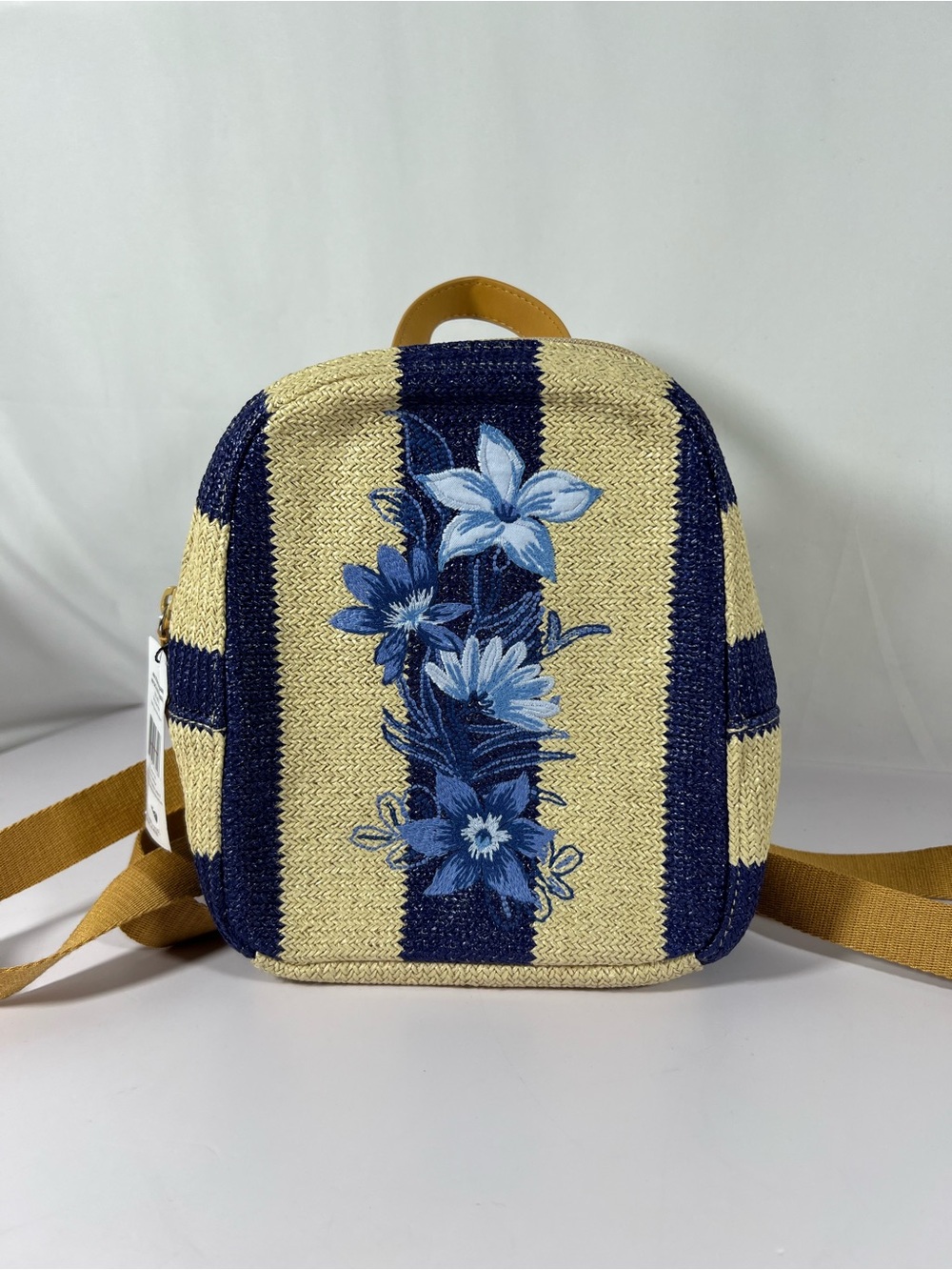 4094: NWT Vera Bradley Mini Straw Backpack Navy Stripe Floral